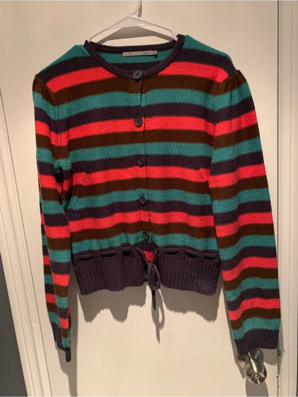 Vintage InWear L Striped Button-Front Cardigan